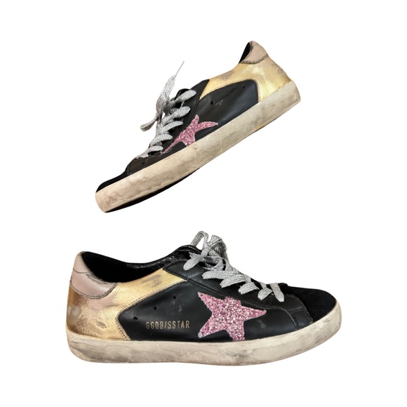 Superstar Golden Goose Black/Gold With Pink Star Sneakers - Picture 1 of 10